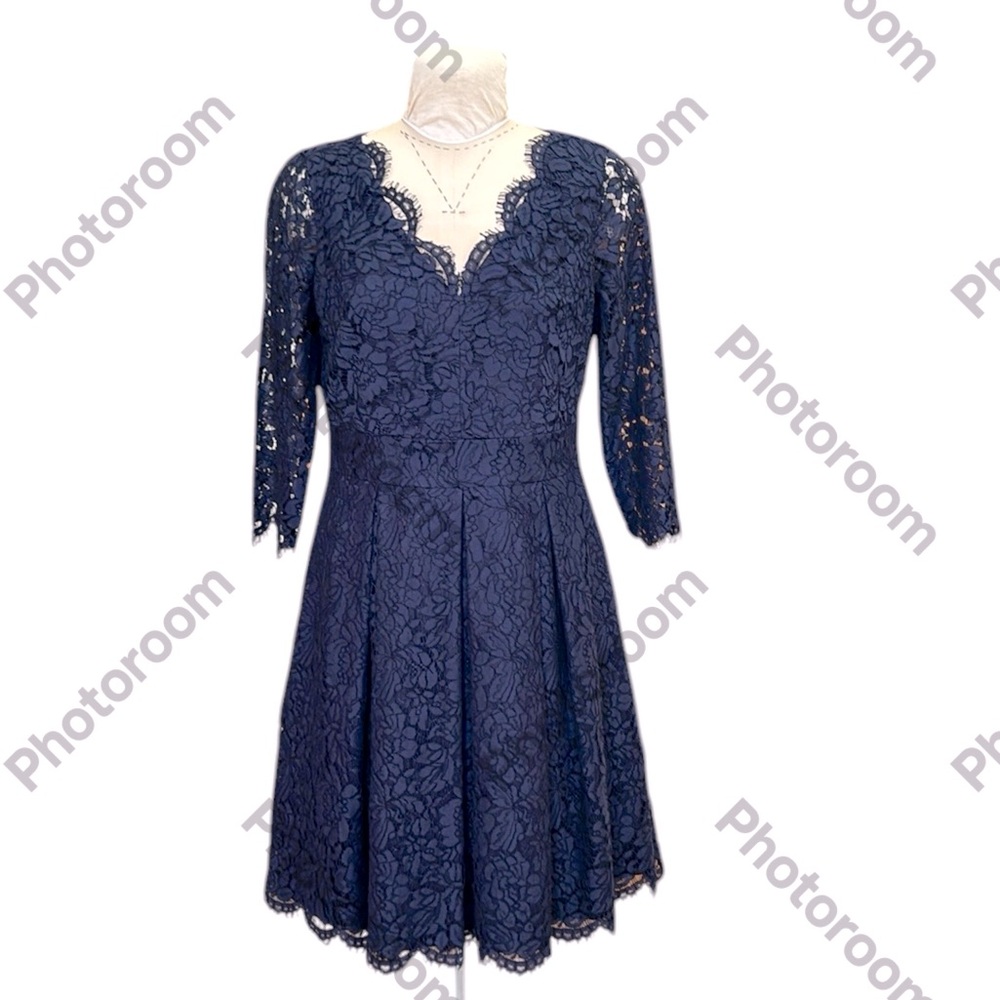 Eliza J Navy Blue Lace Fit-and-Flare Dress